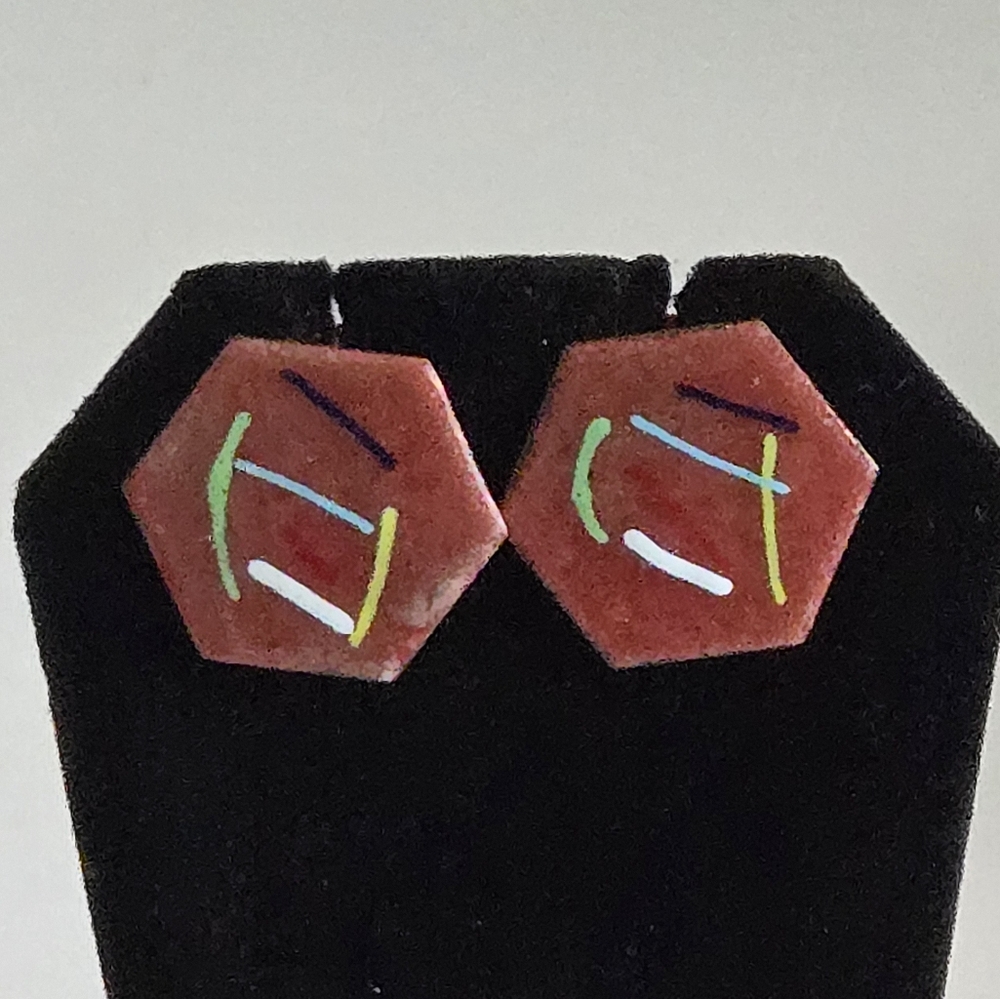Vintage Fused Glass (enamel) on Copper earrings